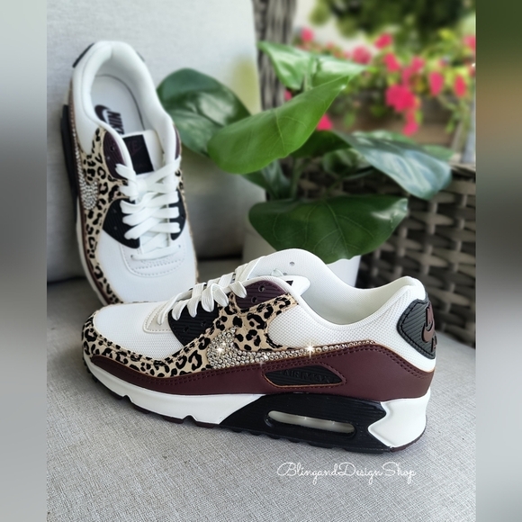 Bling Nike Air Max 90 Leopard Women Sneakers Customized With Swarovski Crystals - Picture 3 of 8